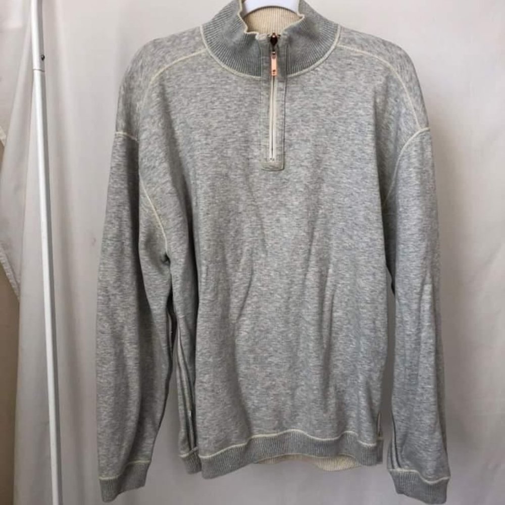 TOMMY BAHAMA Mens Zip Pullover Sweater Light Gray Essential Basic Size-Large